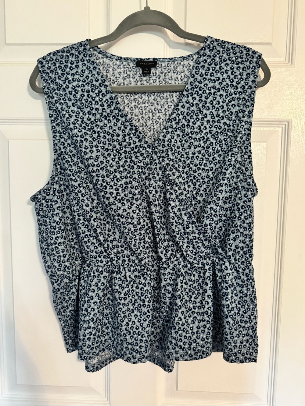 Ann Taylor Blue and Navy Floral Printed Peplum Sleeveless Blouse